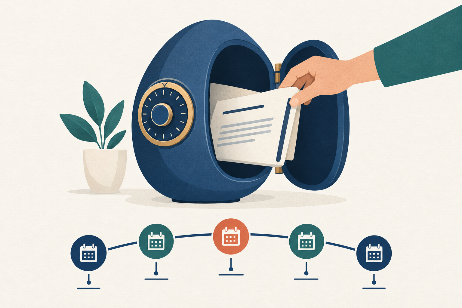 A piggy bank shaped like a retirement nest egg with a loan document and a clock beside it, symbolizing borrowing from a 401k