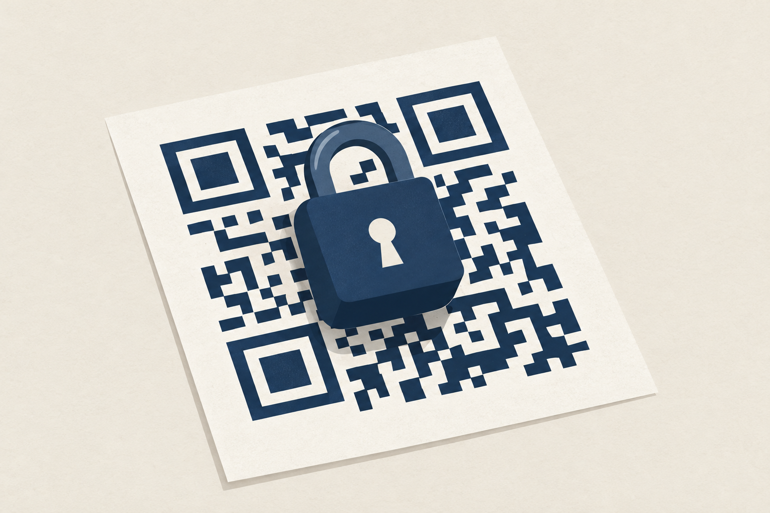 A QR code on paper overlaid with a padlock, representing a private key secured behind a lock